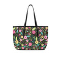 Bright Floral And Leaves PU Leather Tote Bag Large