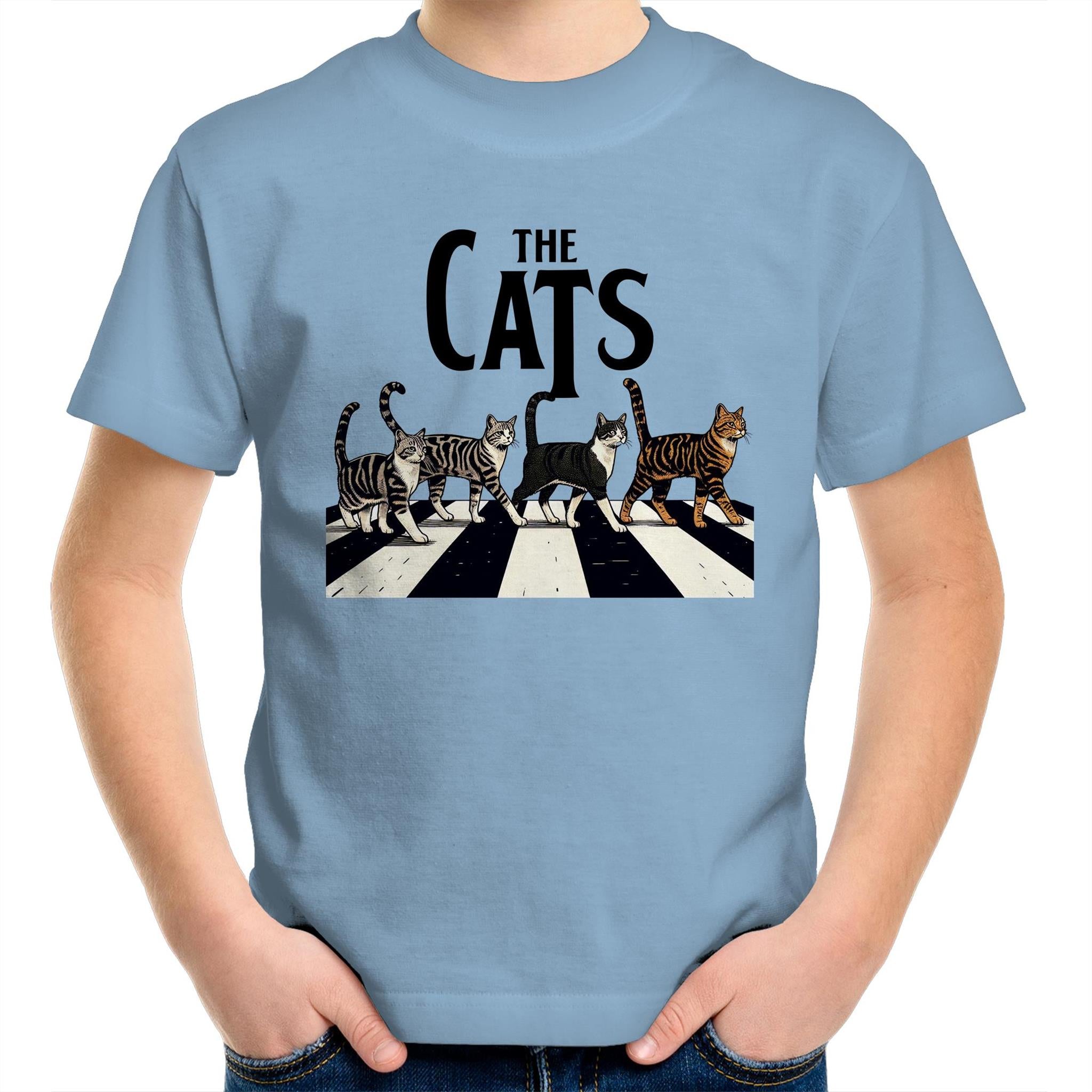 The Cats, Fab Four Crossing The Road - Kids Youth T-Shirt Carolina Blue Kids Youth T-shirt animal Music Printed In Australia