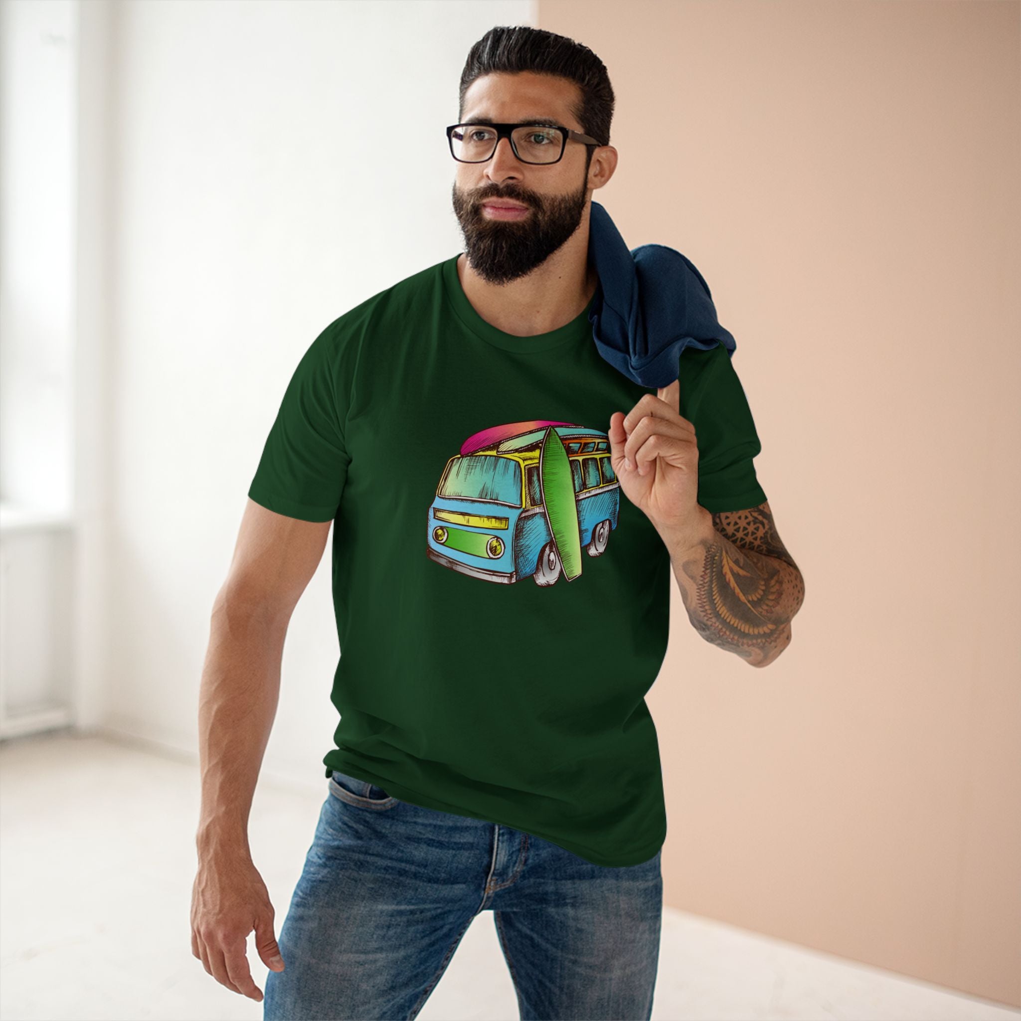 Surf Trip - Men's Staple Tee Forest Green Mens Premium T-Shirt Printed in AU and US Summer Surf