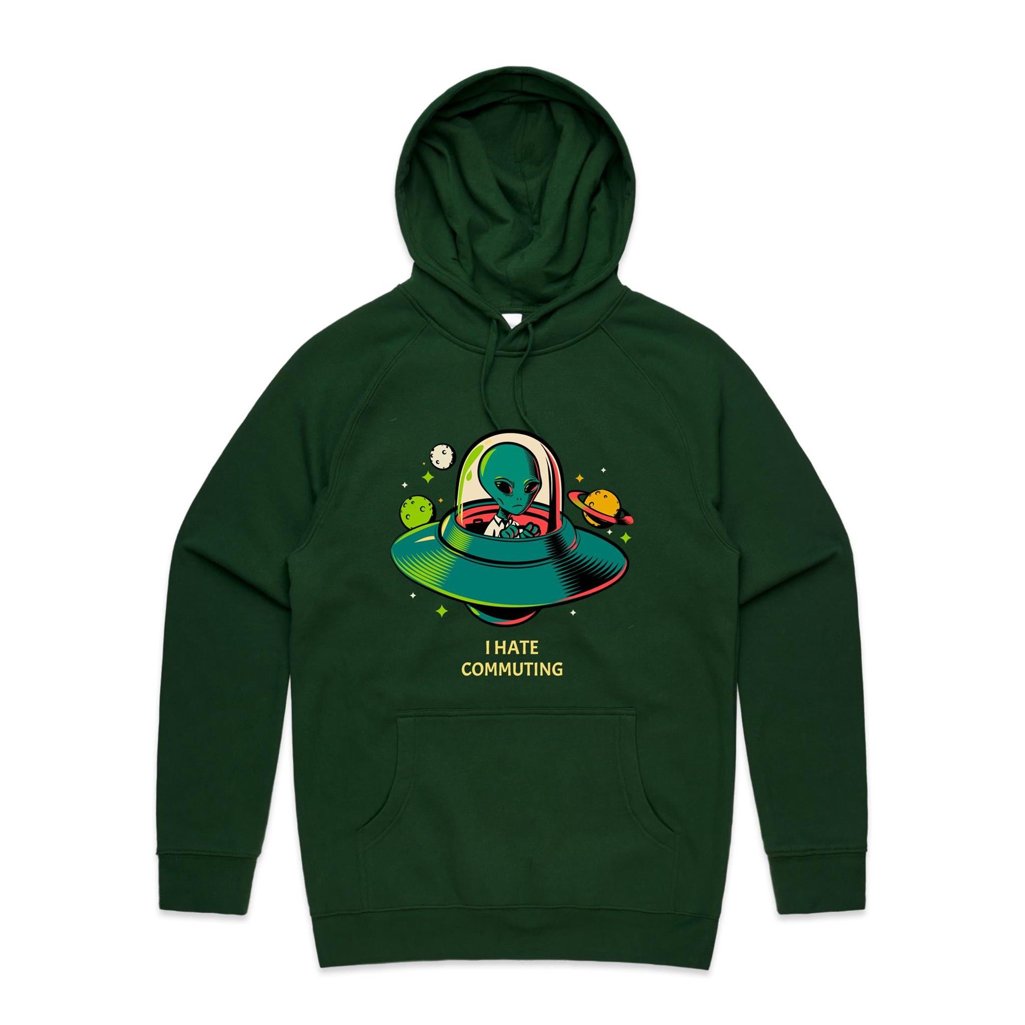 Alien Commute - Mens Hoodie Forest Green Mens Hoodie Printed In Australia Sci Fi