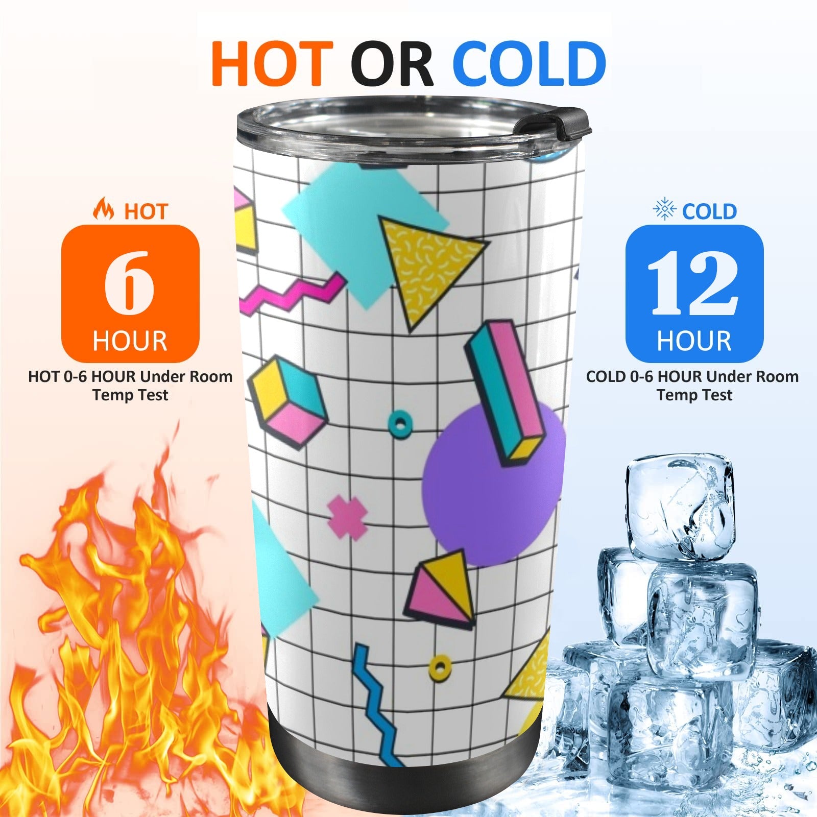 80's Grid - 20oz Mobile Tumbler with Lid (Black Lock)