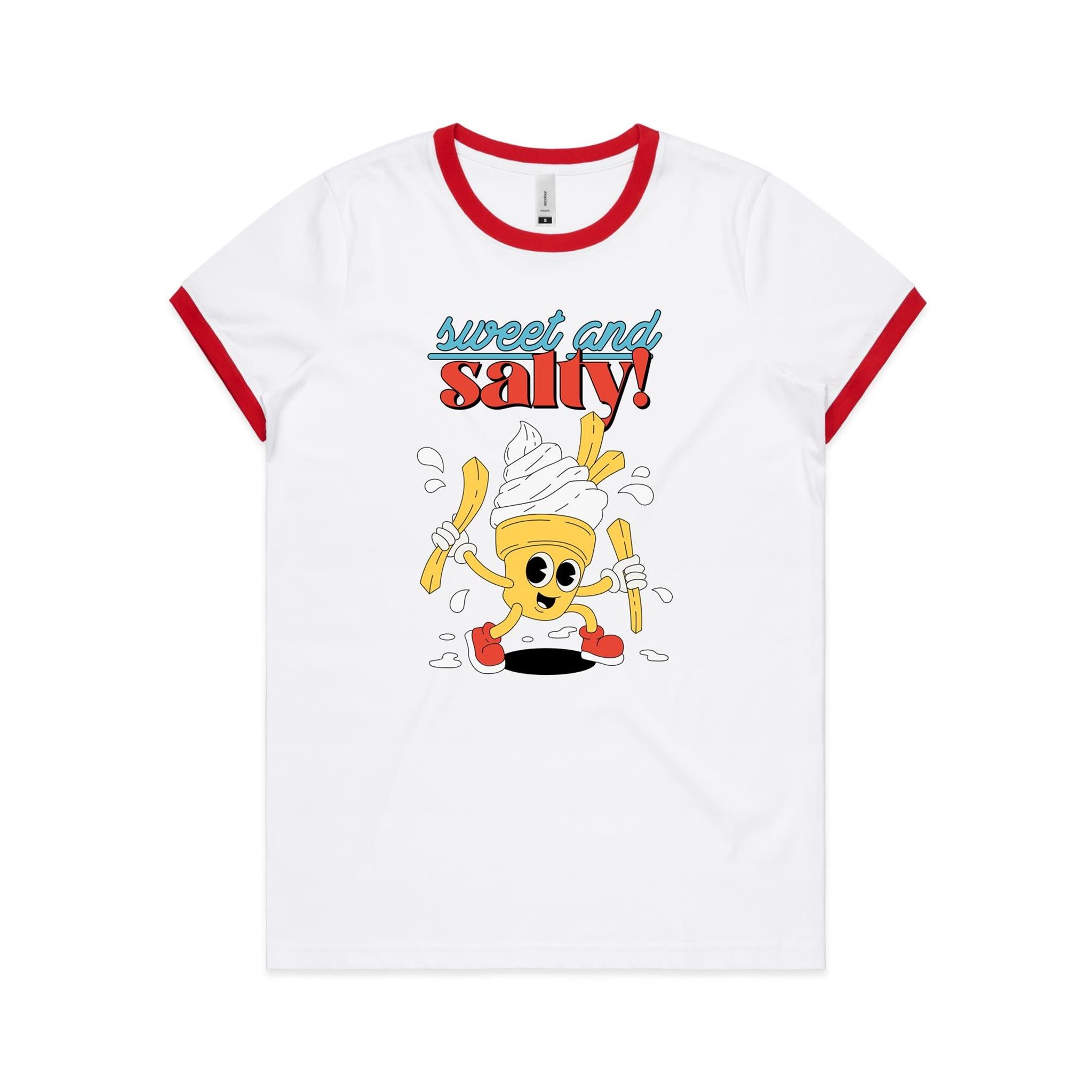 Sweet And Salty, Ice Cream And Fries - Women's Ringer Tee White Red Womens Ringer T-shirt Food Printed In Australia