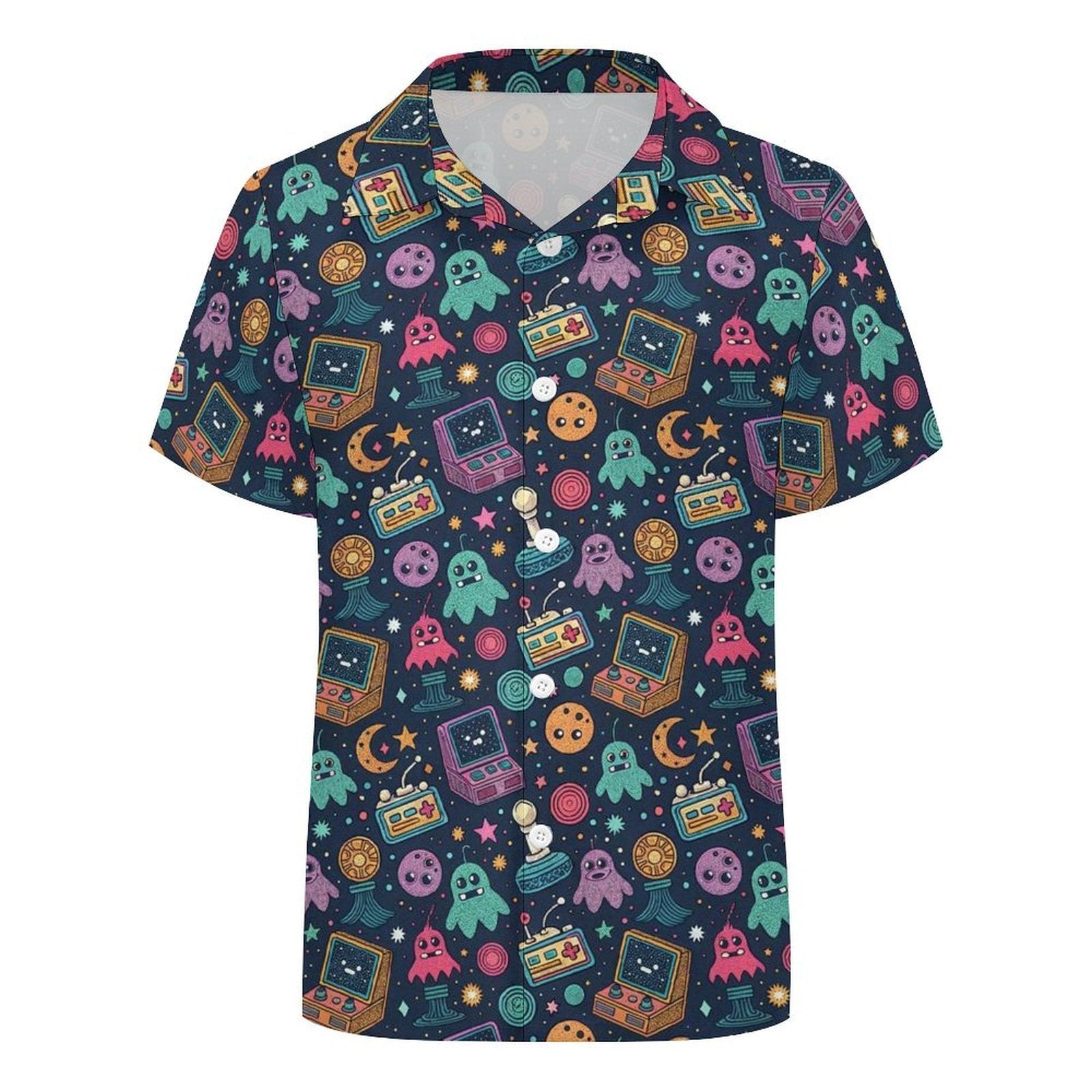 Space Arcade Kids Youth Short Sleeve Button Up Shirt