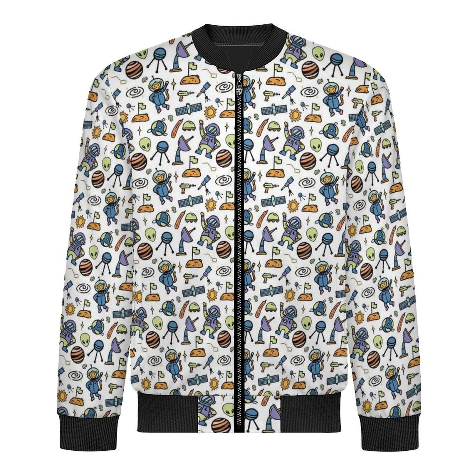 All About Space Men's Casual Zip‑Up Bomber Jacket