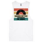 Sounds Better On Vinyl, Record Mens Men's AS Colour Drop Arm Tank Top White Drop Arm Tank Top Music Printed In Australia Retro