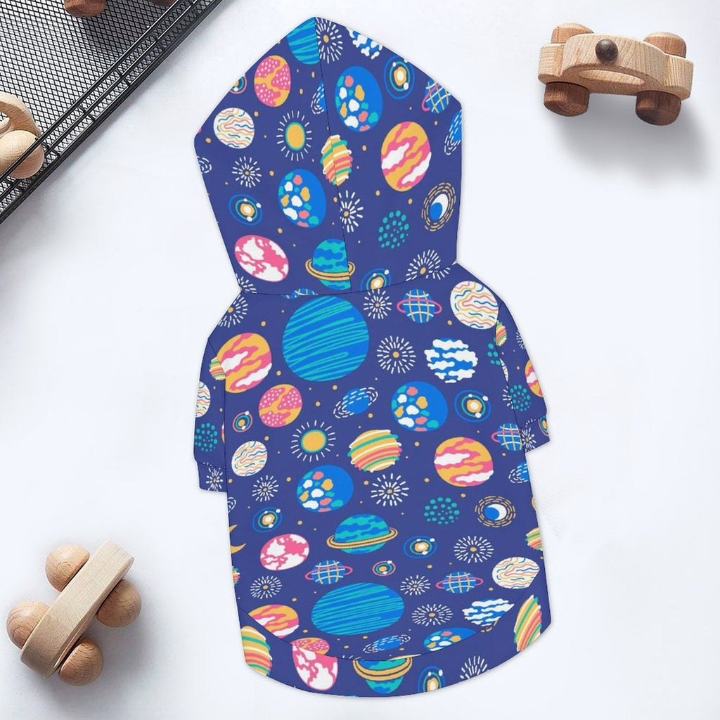 Planets On Blue Pet Hoodie (Large Size)