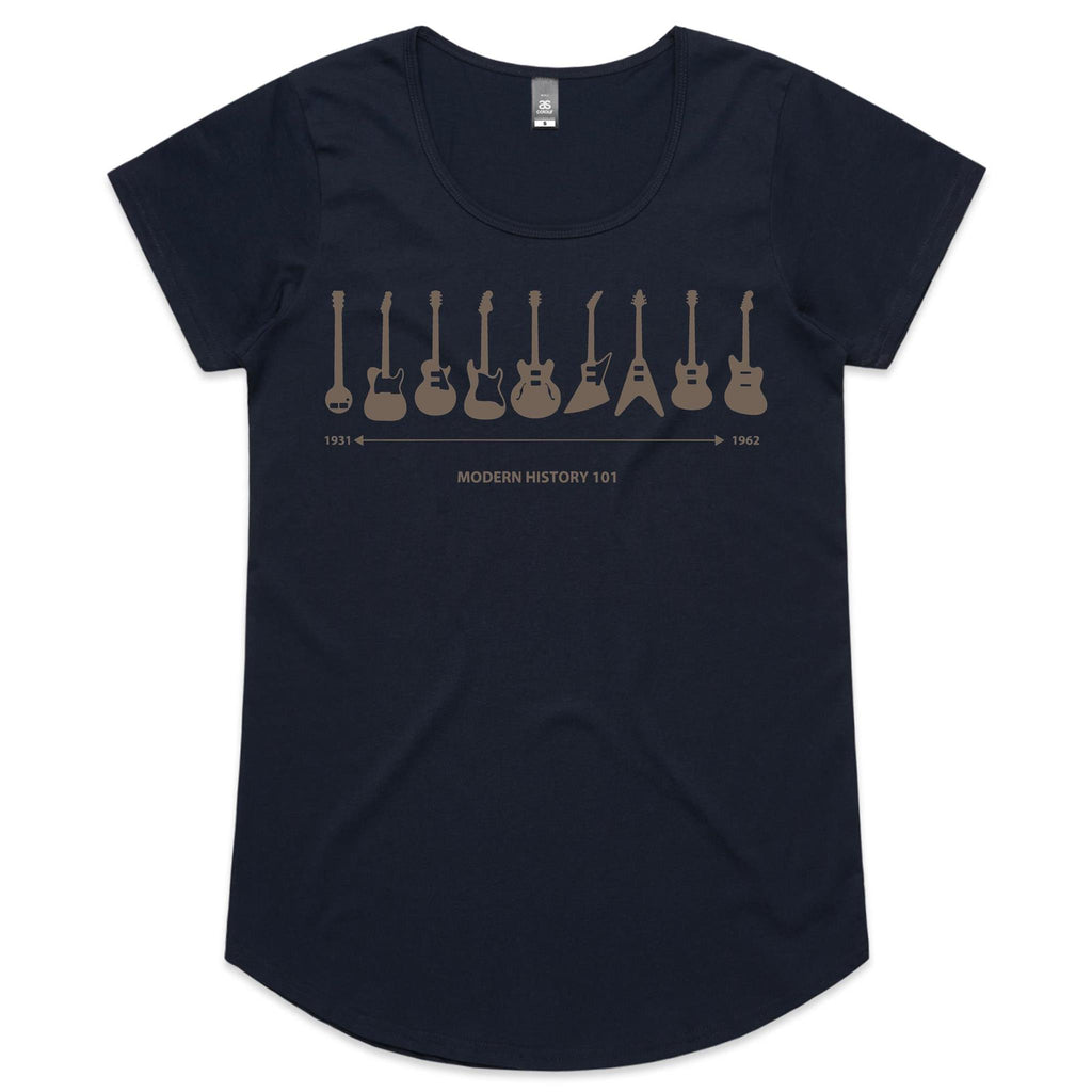 Guitar Timeline - Womens Scoop Neck T-Shirt Navy Womens Scoop Neck T-shirt Music Printed In Australia