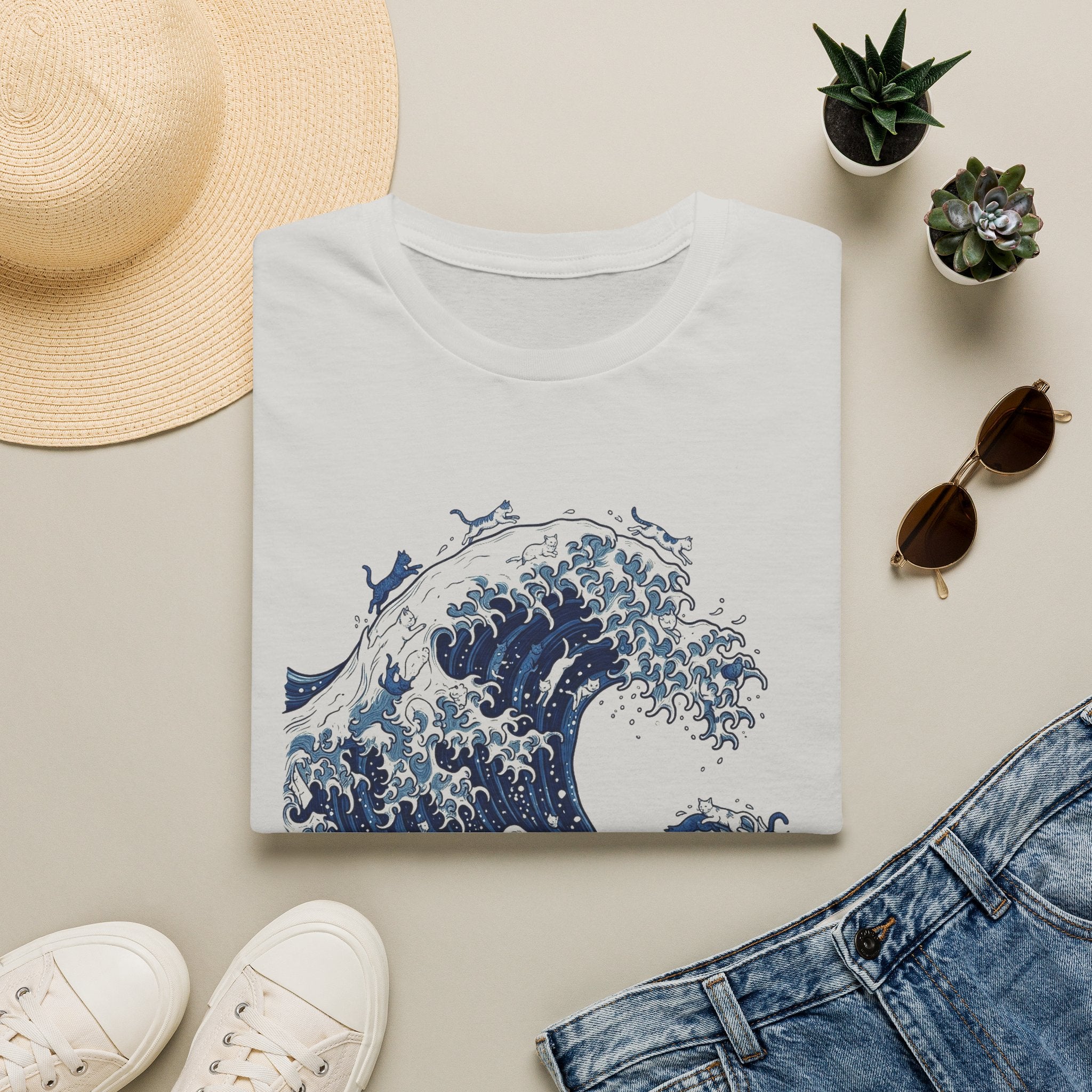 Cats On The Great Wave Unisex T-Shirt Unisex Adult T-shirt animal Globally Fulfilled Ocean