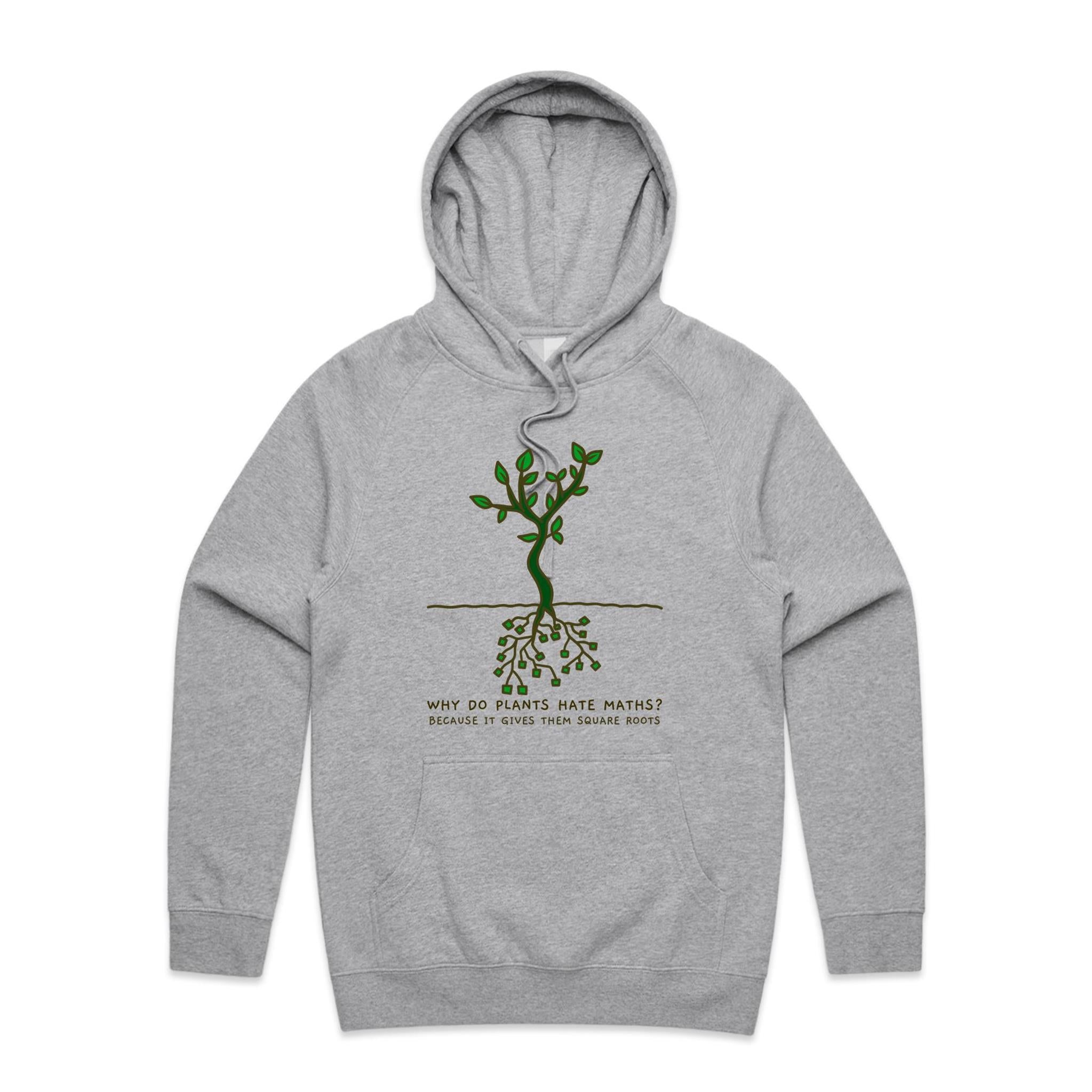 Square Roots, Maths Tree - Mens Hoodie Grey Marle Mens Hoodie Maths Printed In Australia