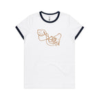 Barista - Women's Ringer Tee White Navy Womens Ringer T-shirt Coffee Printed In Australia