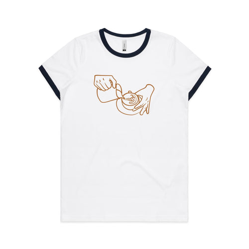 Barista - Women's Ringer Tee White Navy Womens Ringer T-shirt Coffee Printed In Australia