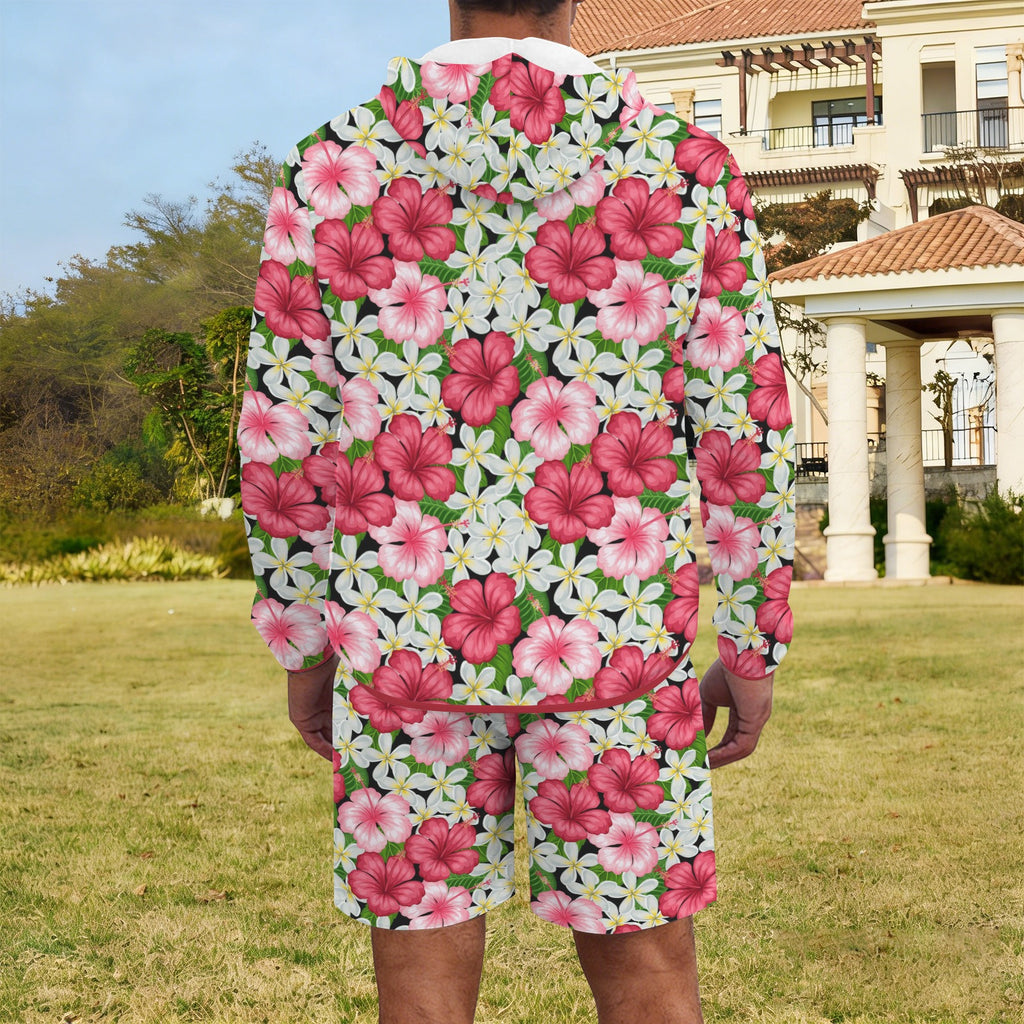 Hibiscus Men's Lightweight Sun Hoodie & Shorts Set Men's Lightweight Sun Hoodie & Shorts Plants Printed Offshore