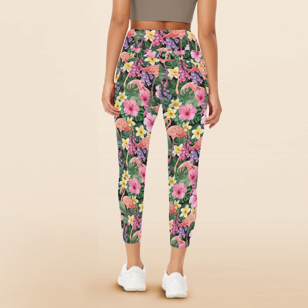 Flamingo Jungle - Women's High Waist Pockets Yoga Leggings