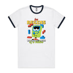 Fun Begins With The Press Of A Button, Game Console - Staple Ringer Tee White Navy Ringer T-Shirt Games Printed In Australia