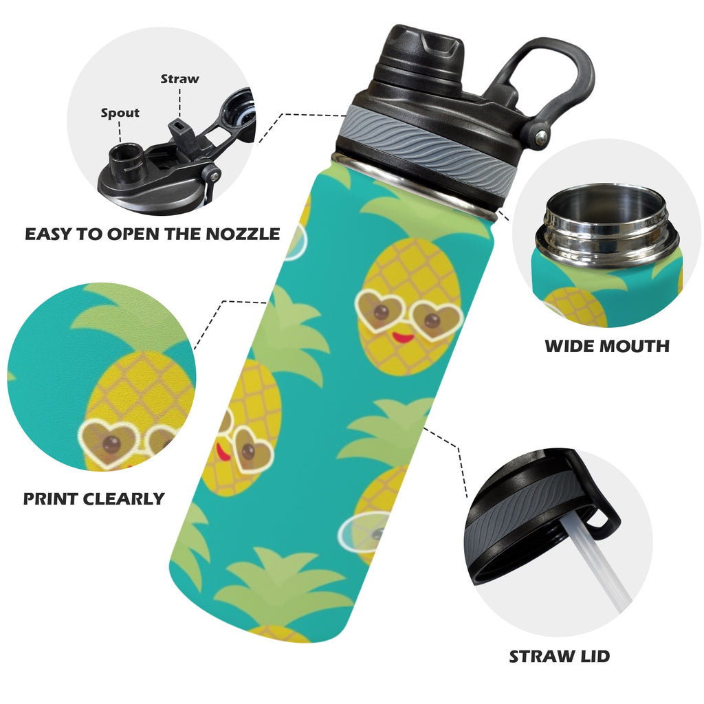 Pineapples With Glasses - Insulated Water Bottle with Dual-Use Lid (18oz) Insulated Water Bottle with Dual-Use Lid (18oz) Food Printed Offshore