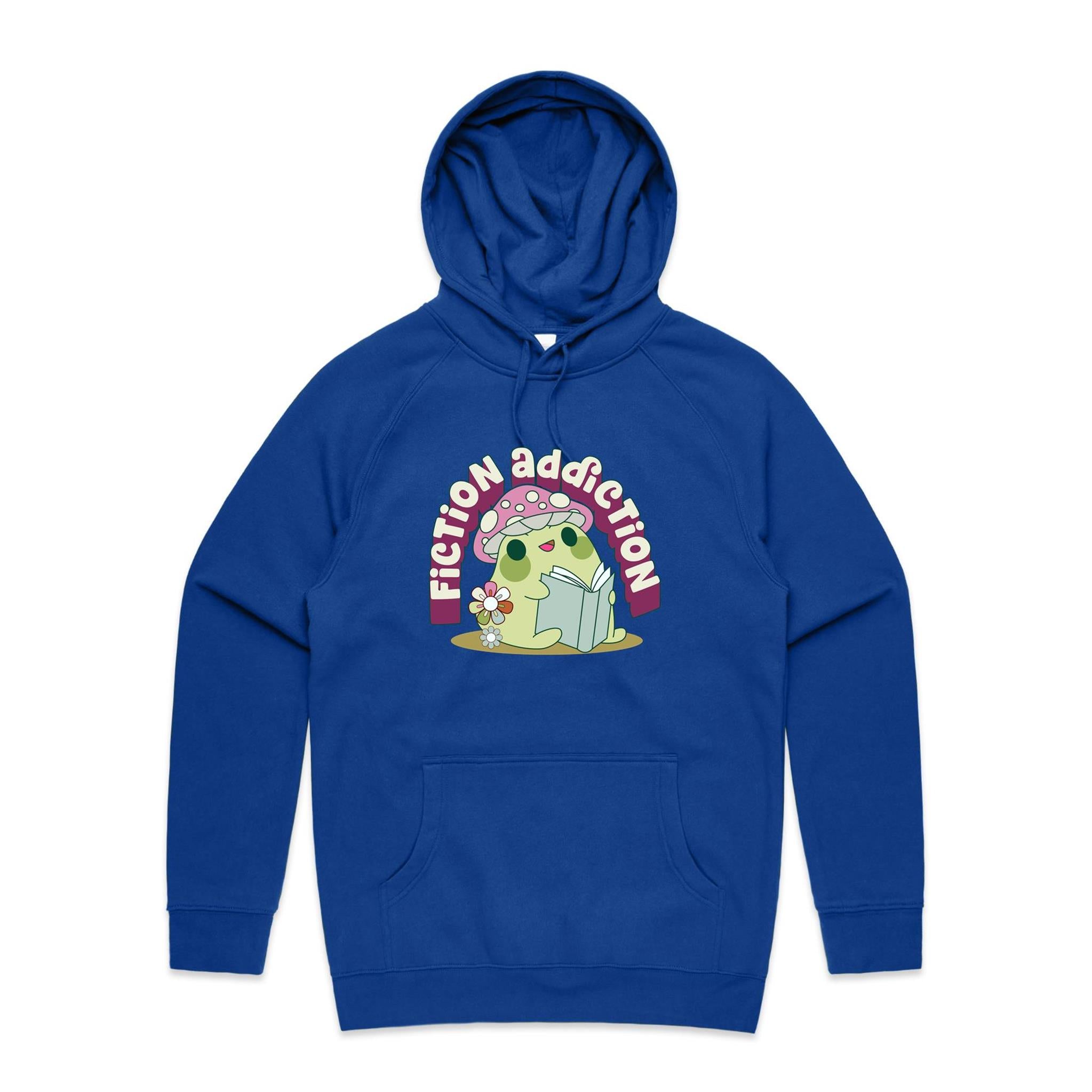 Fiction Addiction - Mens Hoodie Bright Royal Mens Hoodie Printed In Australia Reading