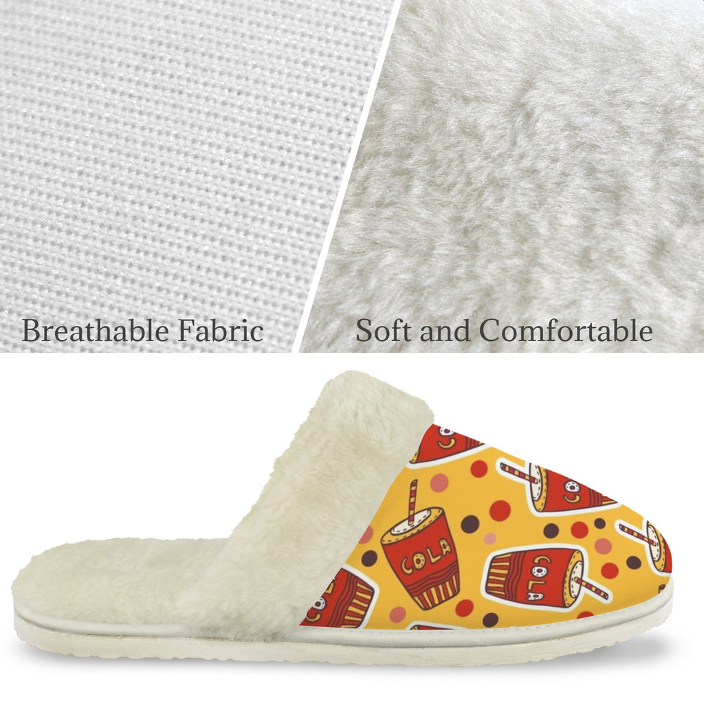 Cola Men's Fur Trim Thick-Sole Indoor Slippers Men's Fur Trimmed Slippers Food Printed Offshore