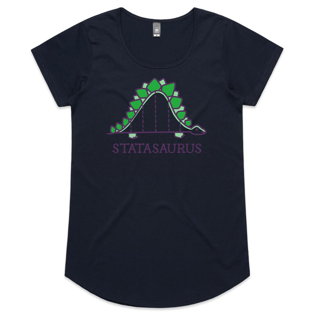 Statasaurus, Maths Dinosaur - Womens Scoop Neck T-Shirt Navy Womens Scoop Neck T-shirt Maths Printed In Australia