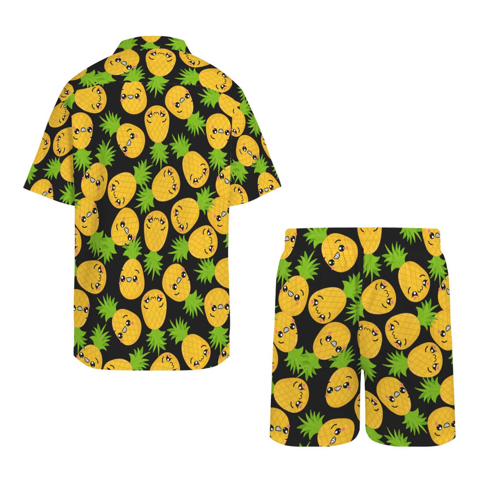Cool Pineapples Men's Hawaiian Shirt & Shorts Set Men's Hawaiian Shirt & Shorts Set Food Printed Offshore