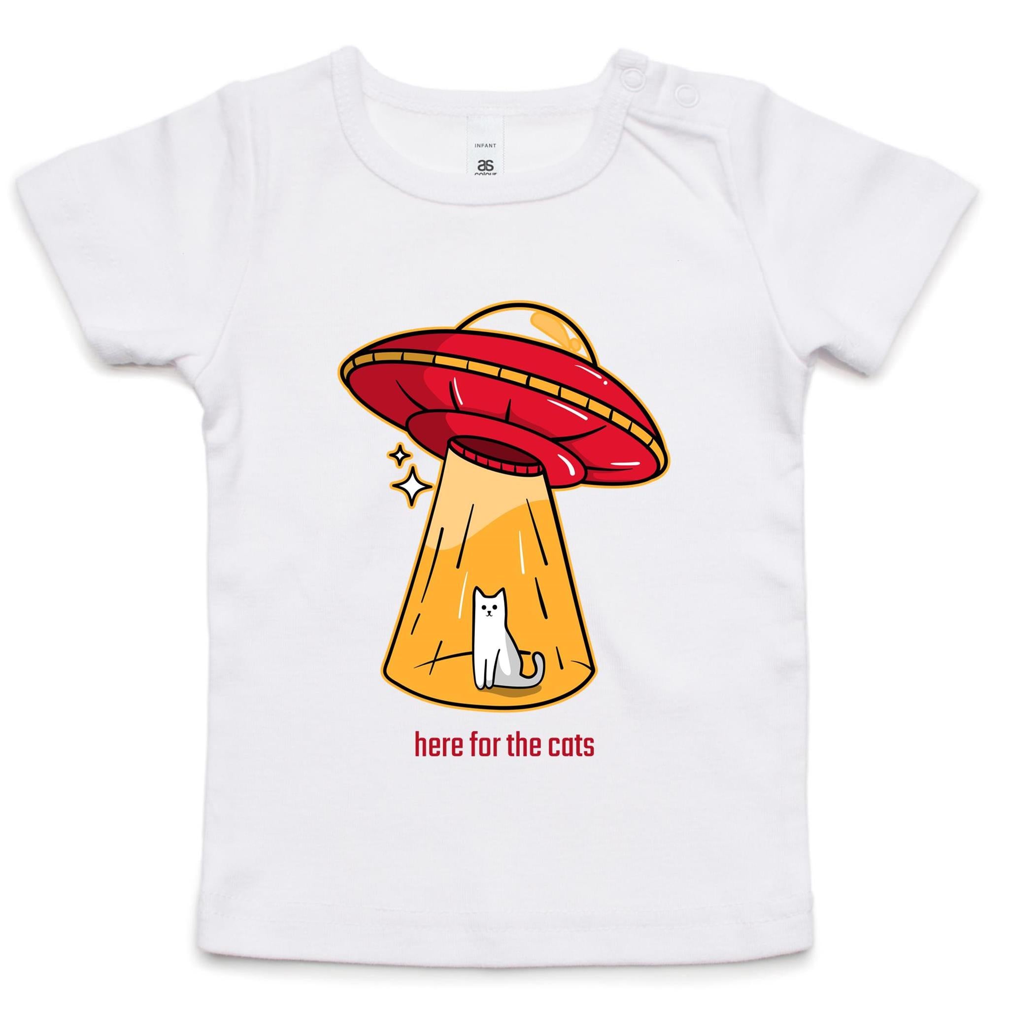 UFO, Here For The Cats - Baby T-shirt White Baby T-shirt animal Printed In Australia Sci Fi
