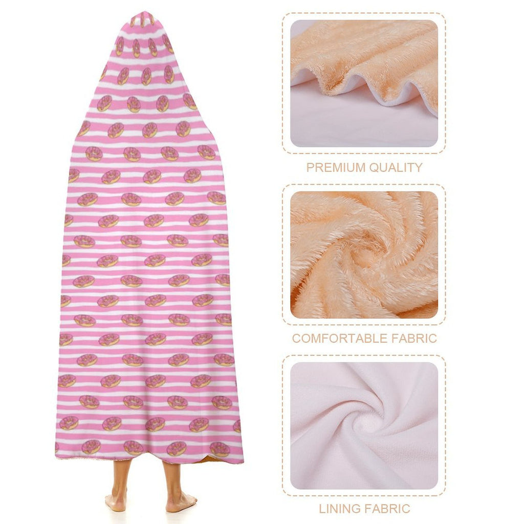 Pink Doughnut Stripes Kids Hooded Blanket 100cm x 130cm