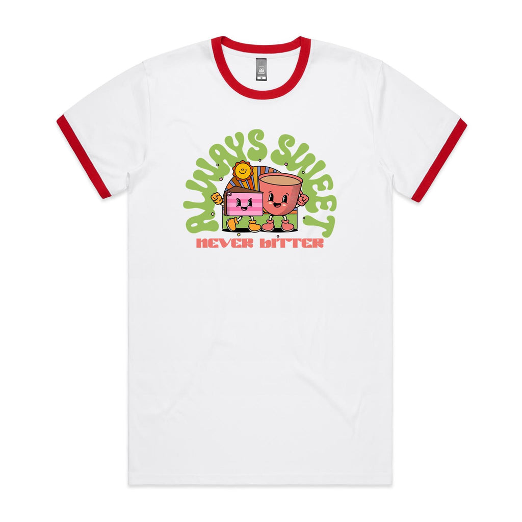 Always Sweet, Never Bitter, Coffee And Cake - Staple Ringer Tee White Red Ringer T-Shirt Coffee Food Printed In Australia