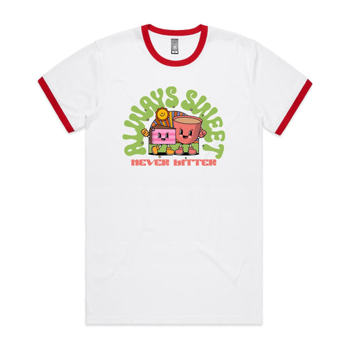 Always Sweet, Never Bitter, Coffee And Cake - Staple Ringer Tee White Red Ringer T-Shirt Coffee Food Printed In Australia