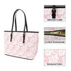 Pink Hawaiian Floral PU Leather Tote Bag Large Leather Tote Bag-Large Plants Printed Offshore