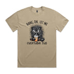 Hang On, Let Me Overthink This, Frazzled Cat AS Colour Heavy Faded Tee Unisex Faded khaki Heavy Faded T-shirt animal Printed In Australia