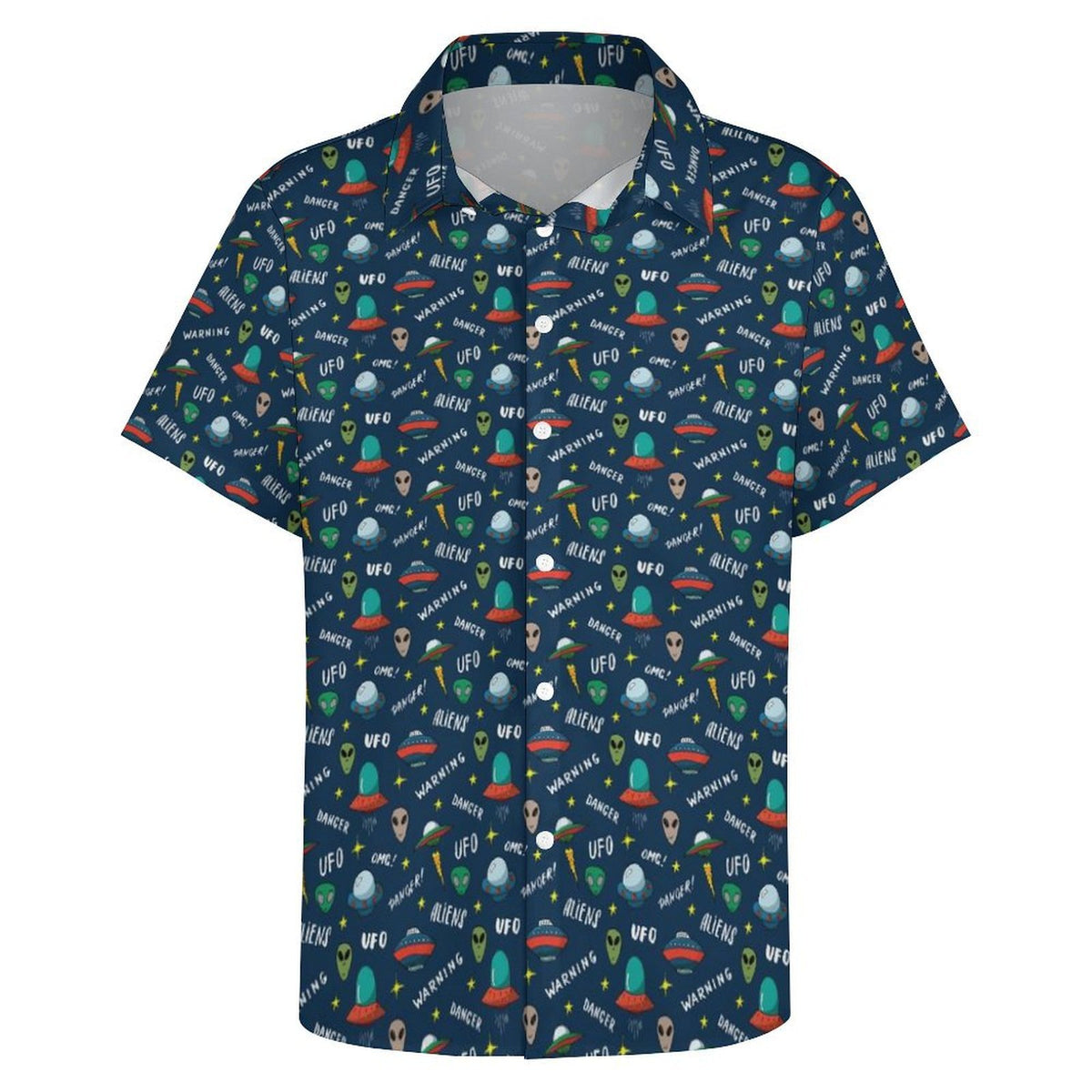 UFO's And Aliens Women's Collared Pocketless Short Sleeve Shirt