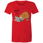 Cat Laptop, I'm OK - Womens T-shirt Red Womens T-shirt animal Printed In Australia