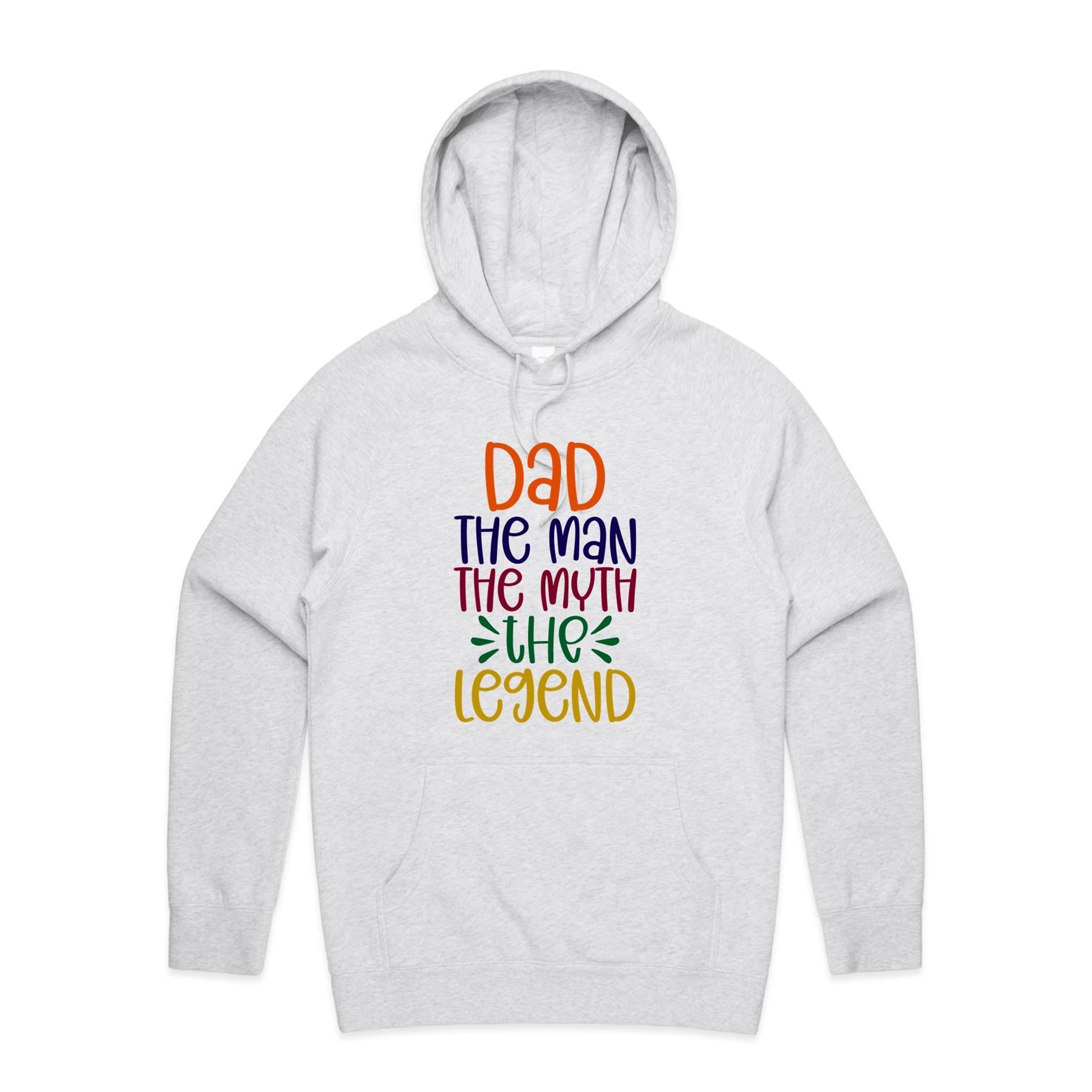Dad, The Man, The Myth, The Legend - Mens Hoodie White Marle Mens Hoodie Dad Printed In Australia