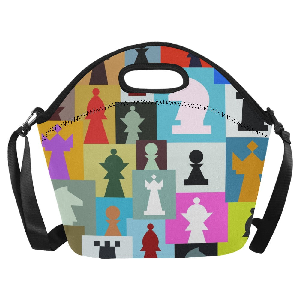 Colourful Chess Neoprene Lunch Bag/Large (Model 1669) Neoprene Lunch Bag Chess Games Printed Offshore