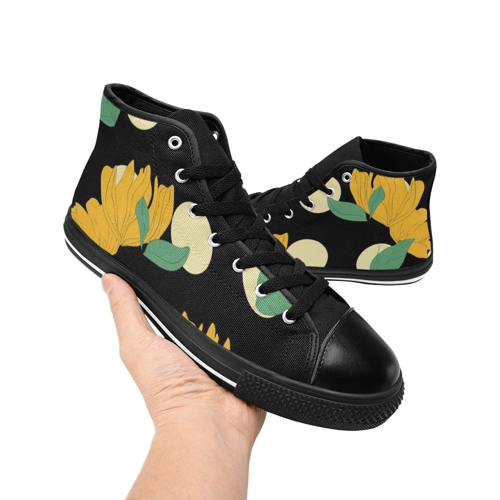Yellow Flowers And Dots - Women's High Top Canvas Shoes Womens Classic High Top Shoes Printed Offshore