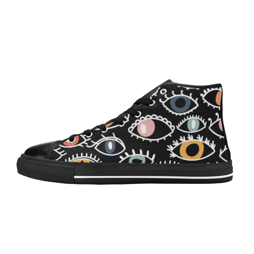Eyes On Black  Kids High Top Canvas Shoes