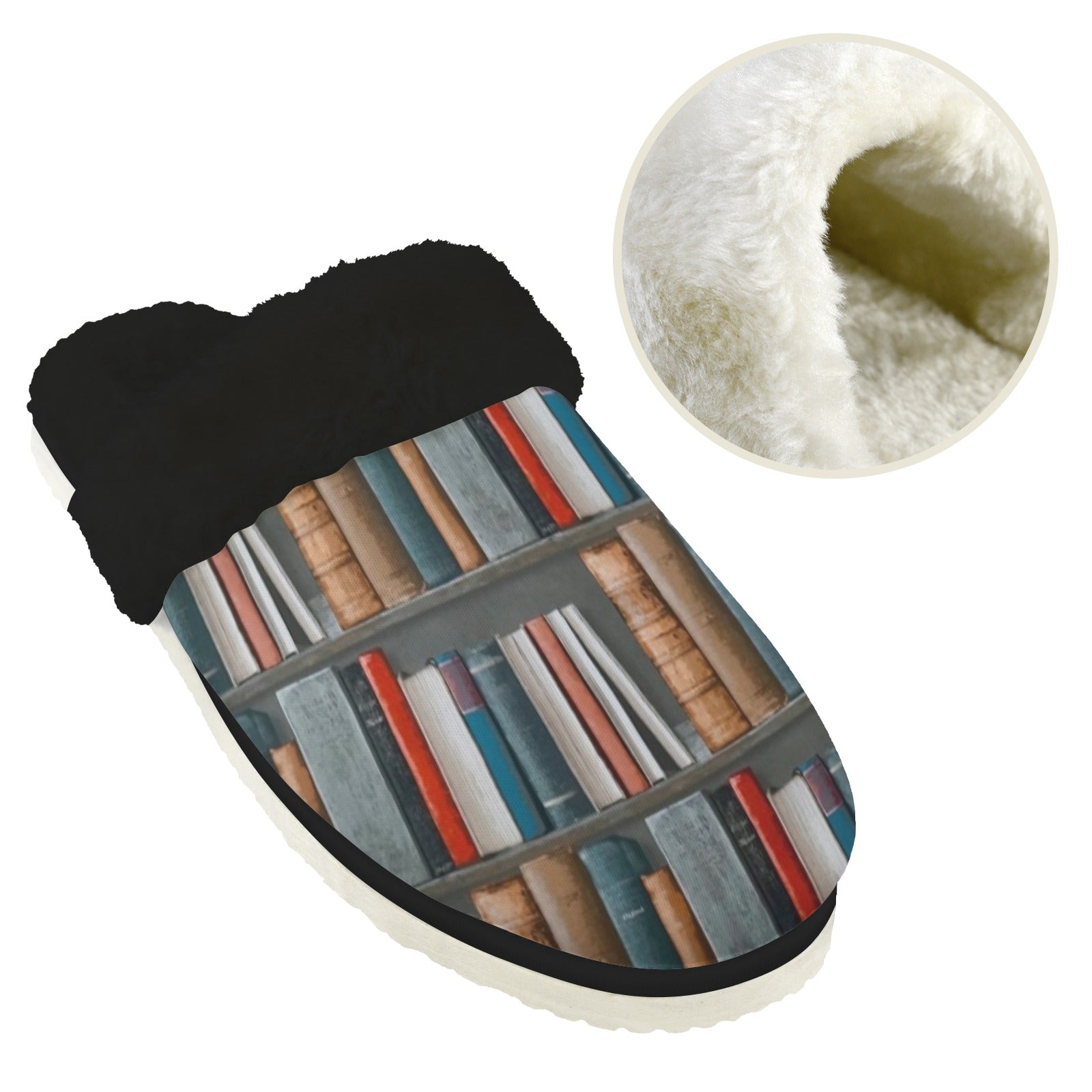 Books Men's Fur Trim Thick-Sole Indoor Slippers Men's Fur Trimmed Slippers Printed Offshore Reading