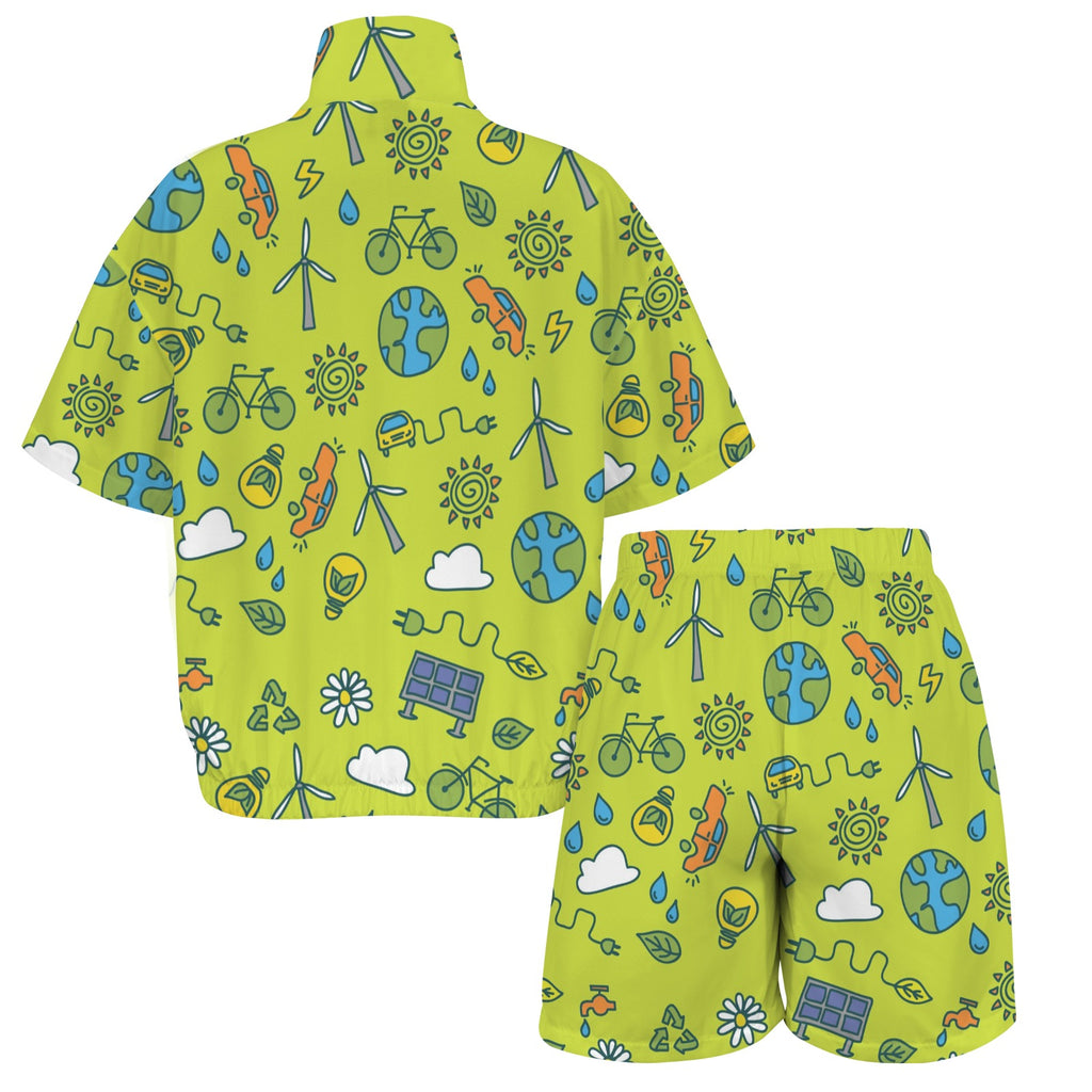Go Green Women's Windbreaker Short Set Women's Windbreaker Short Set Environment Printed Offshore