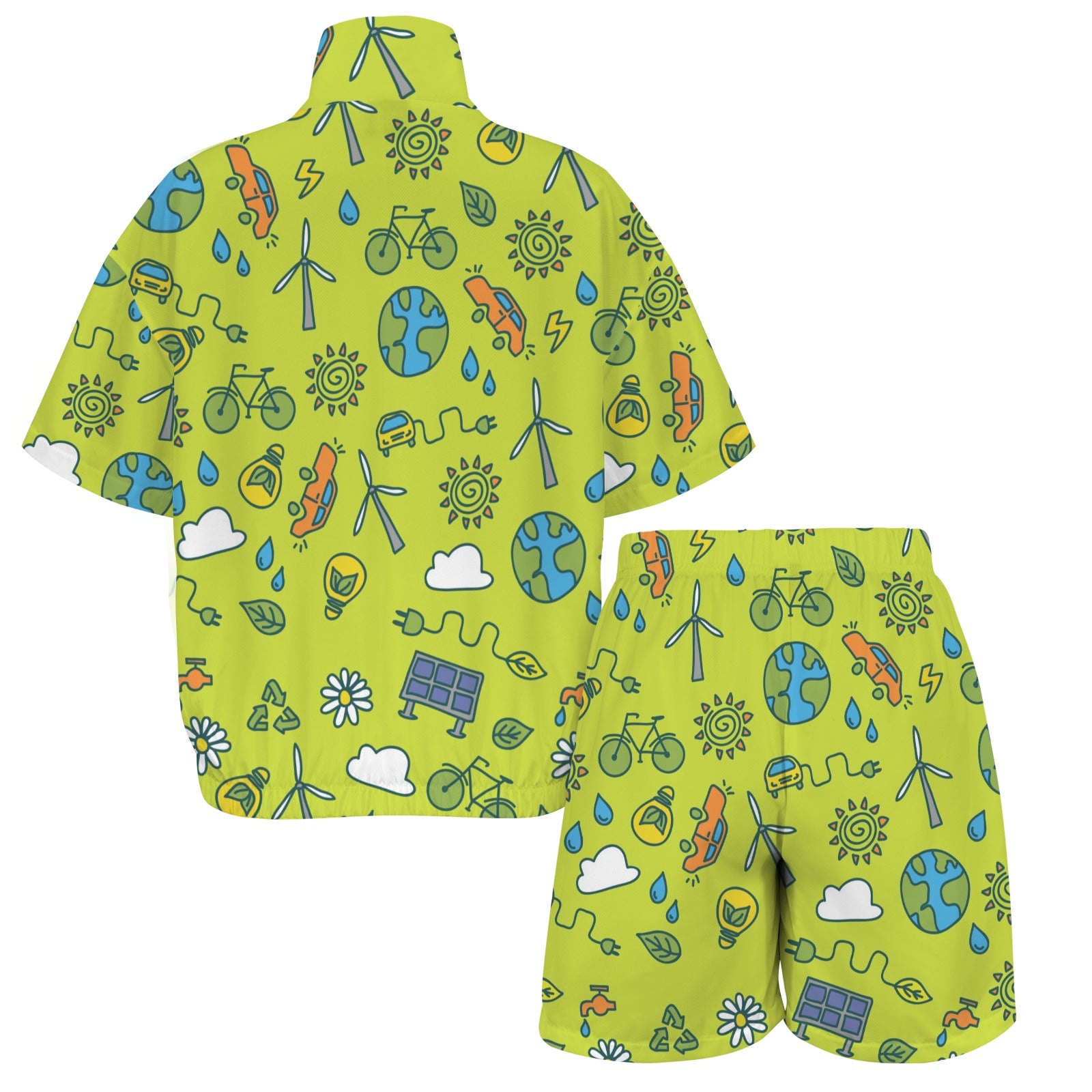 Go Green Women's Windbreaker Short Set Women's Windbreaker Short Set Environment Printed Offshore