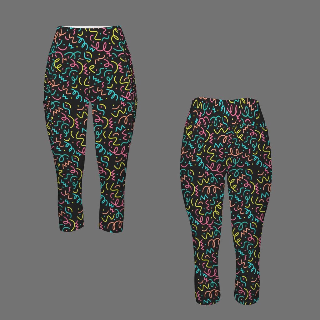 Squiggle Time Women's High Waist Pocket Capri Yoga Leggings Women's High Waist Capri Yoga Leggings Printed Offshore