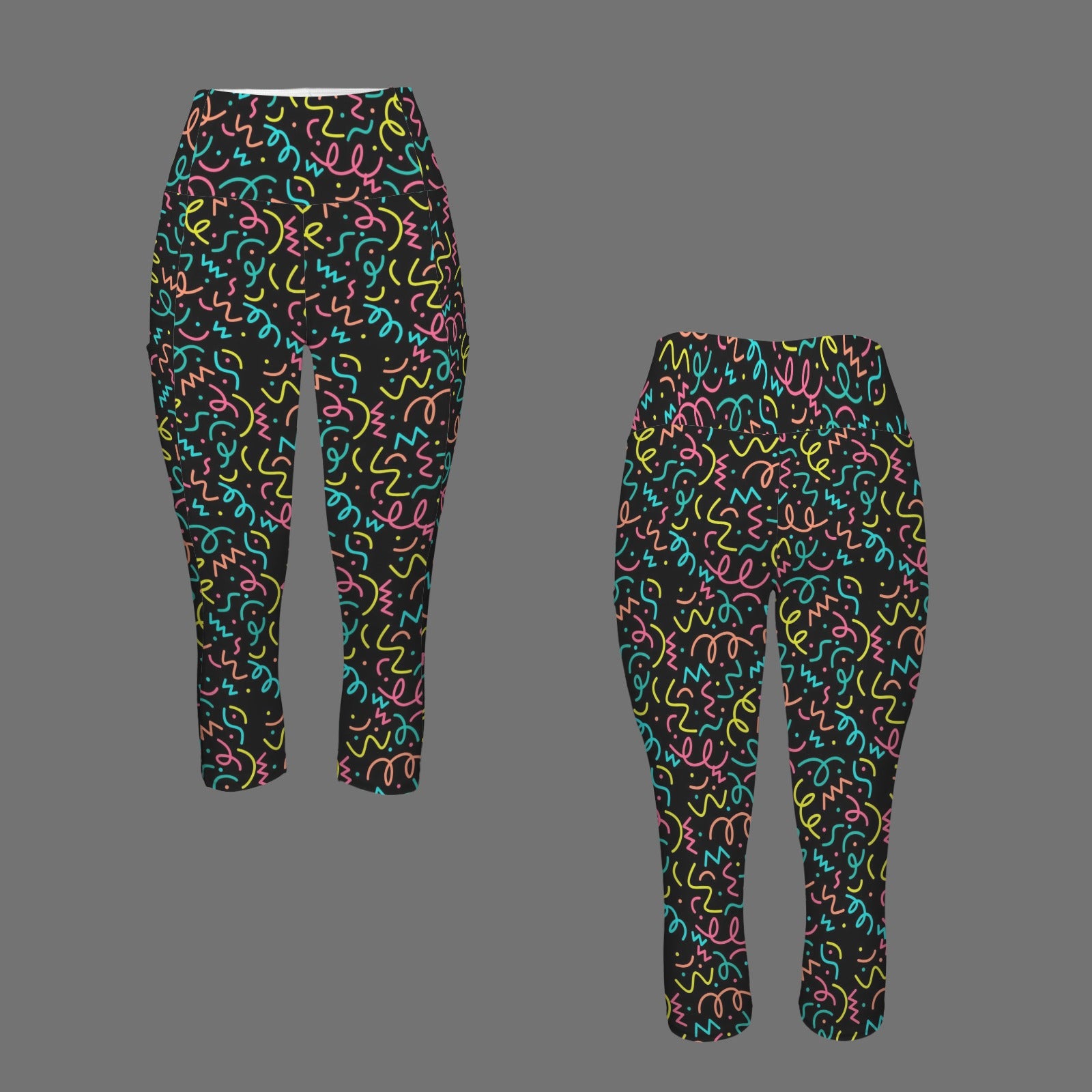 Squiggle Time Women's High Waist Pocket Capri Yoga Leggings Women's High Waist Capri Yoga Leggings Printed Offshore