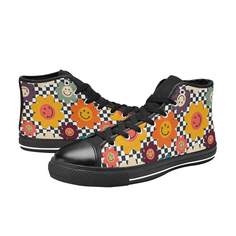Happy Retro Flowers - Men's High Top Canvas Shoes