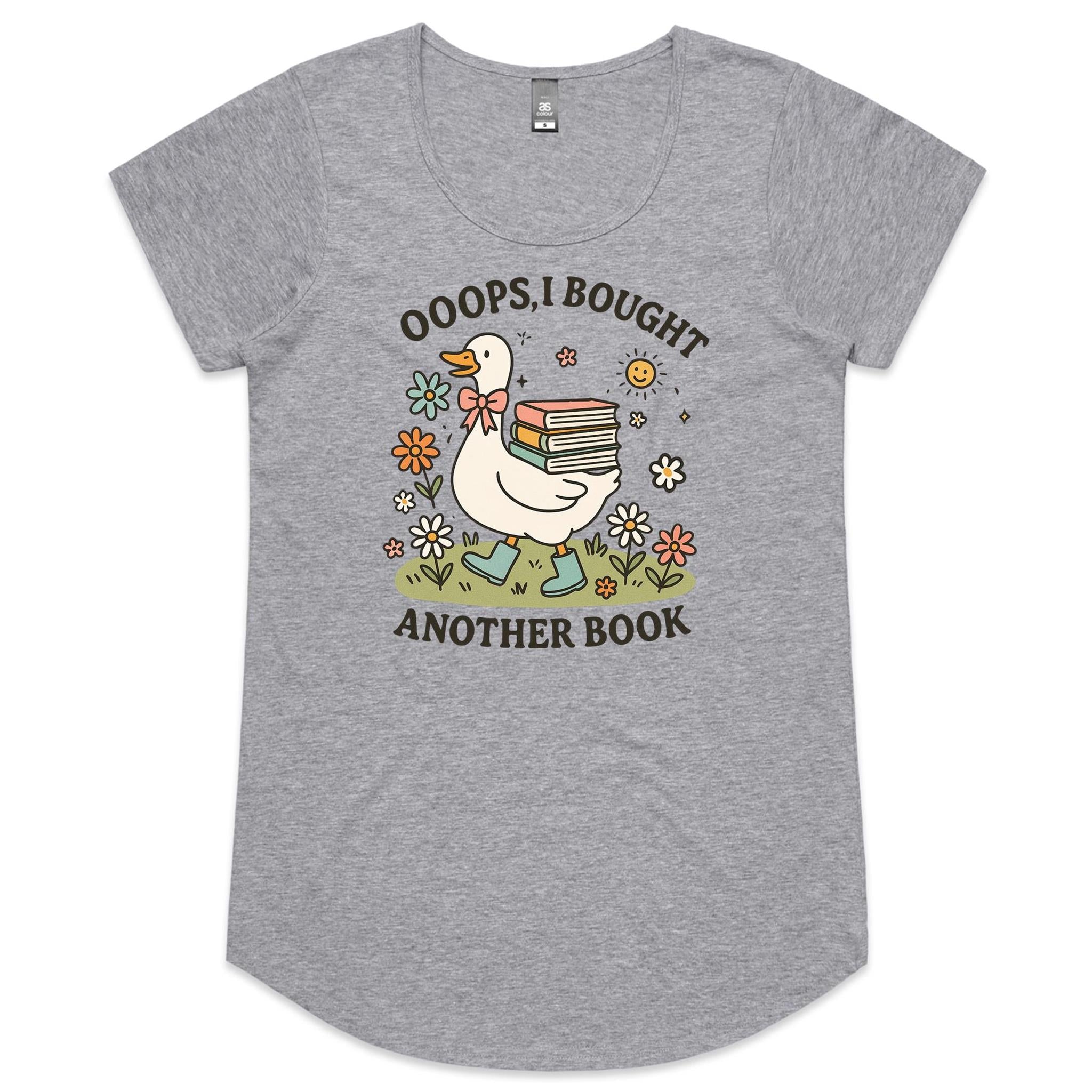 Oops, I Bought Another Book - Womens Scoop Neck T-Shirt Grey Marle Womens Scoop Neck T-shirt animal Printed In Australia Reading