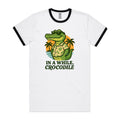 In A While, Crocodile AS Colour Staple Ringer Tee White Black Ringer T-Shirt animal Printed In Australia