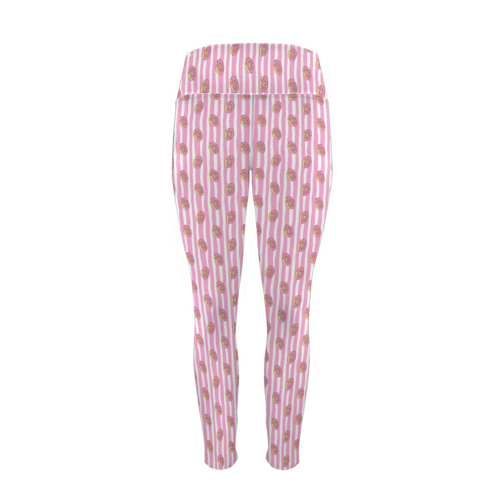 Pink Donut Stripes Women's High Waist Pockets Yoga Leggings Women's High Waist Pockets Yoga Leggings Food Printed Offshore