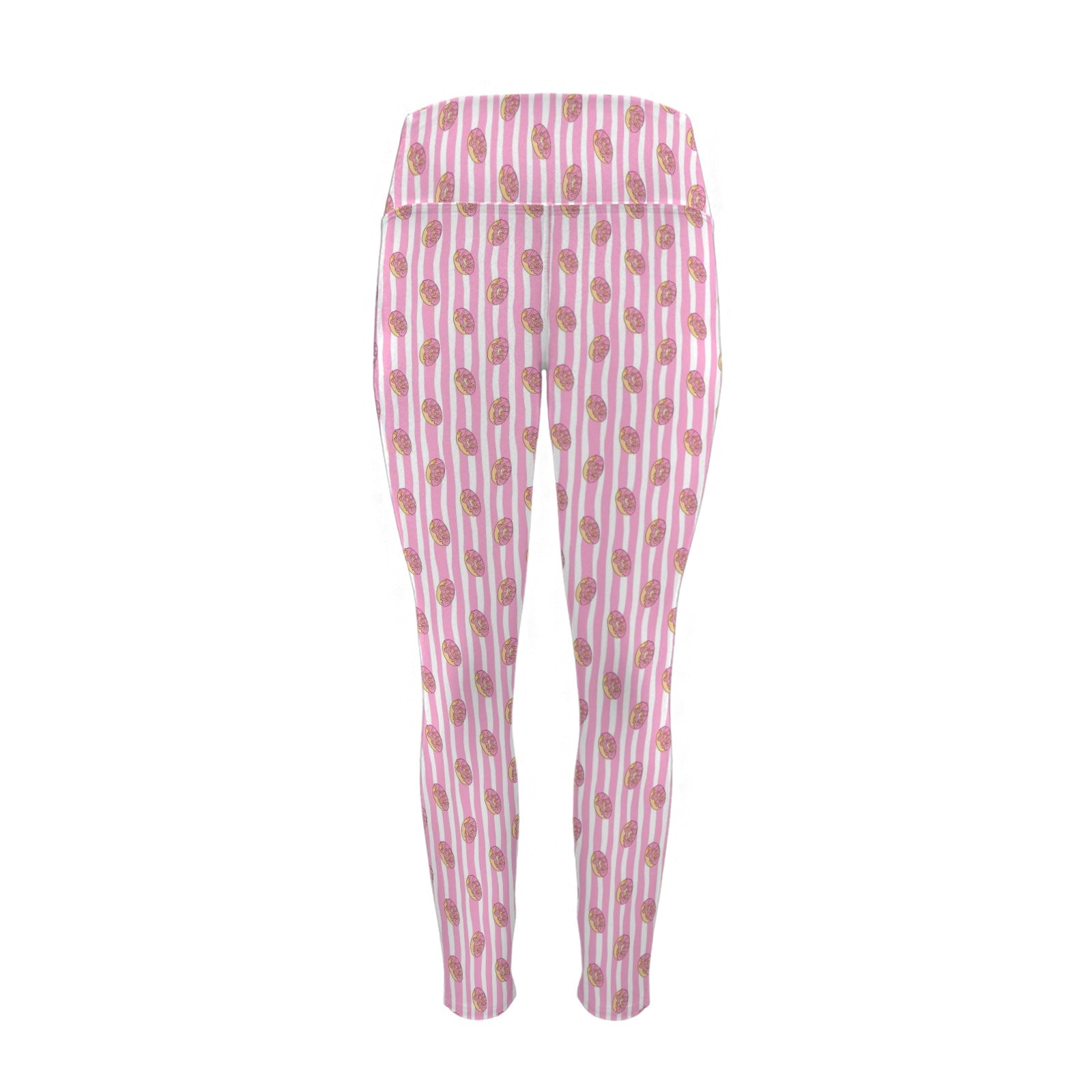 Pink Donut Stripes Women's High Waist Pockets Yoga Leggings Women's High Waist Pockets Yoga Leggings Food Printed Offshore