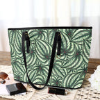 Stripy Leaves PU Leather Tote Bag Large