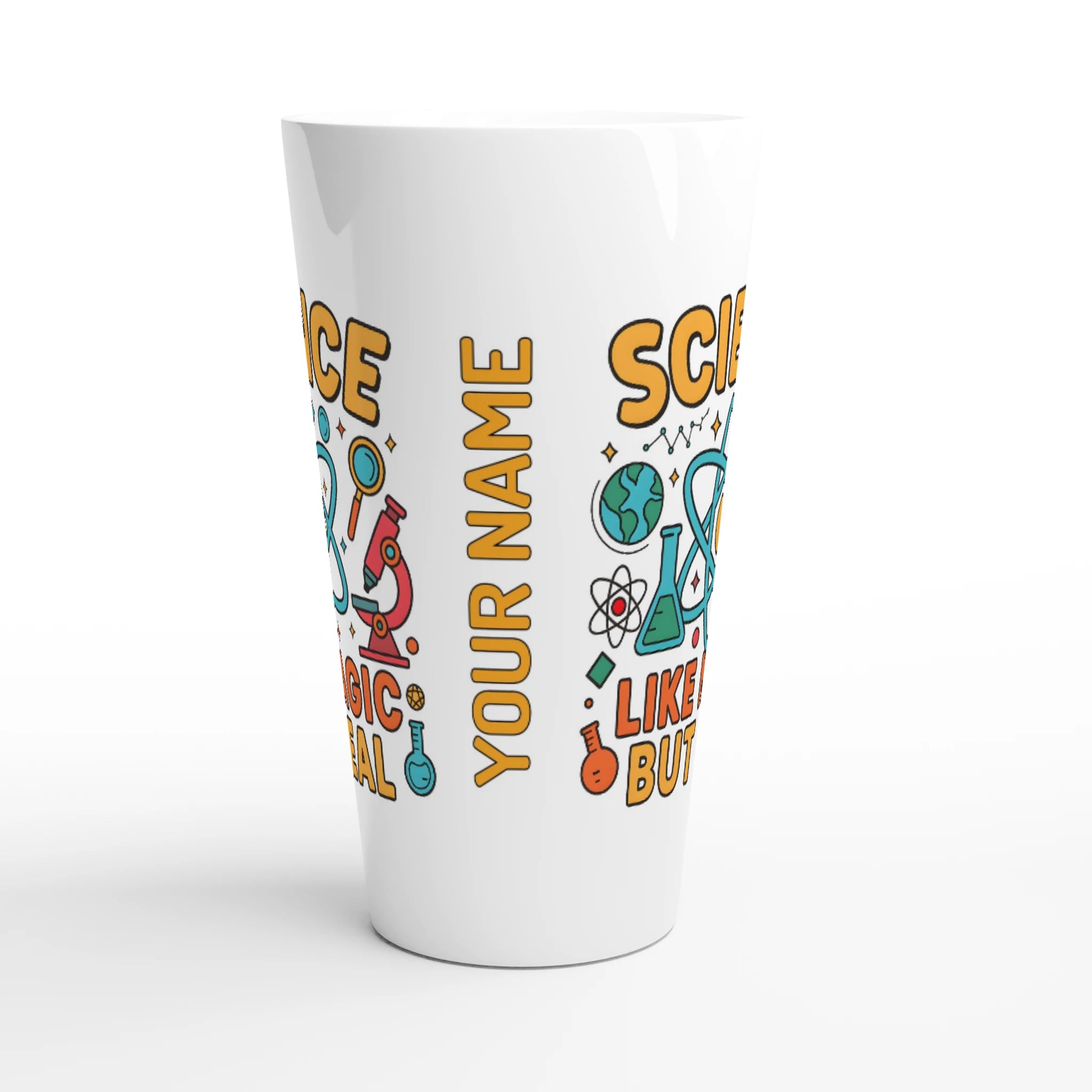 Personalised - Science, Like Magic But Real - White Latte 17oz Ceramic Mug Personalised Latte Mug Globally Fulfilled Science