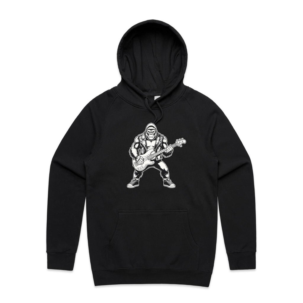 Gorilla Bass Player Men's AS Colour Hoodie Black Mens Hoodie animal Music Printed In Australia