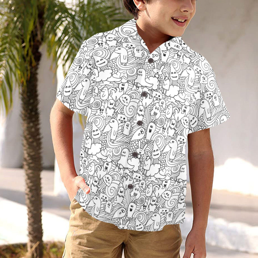 Black And White Creatures - Junior Kids Hawaiian Shirt