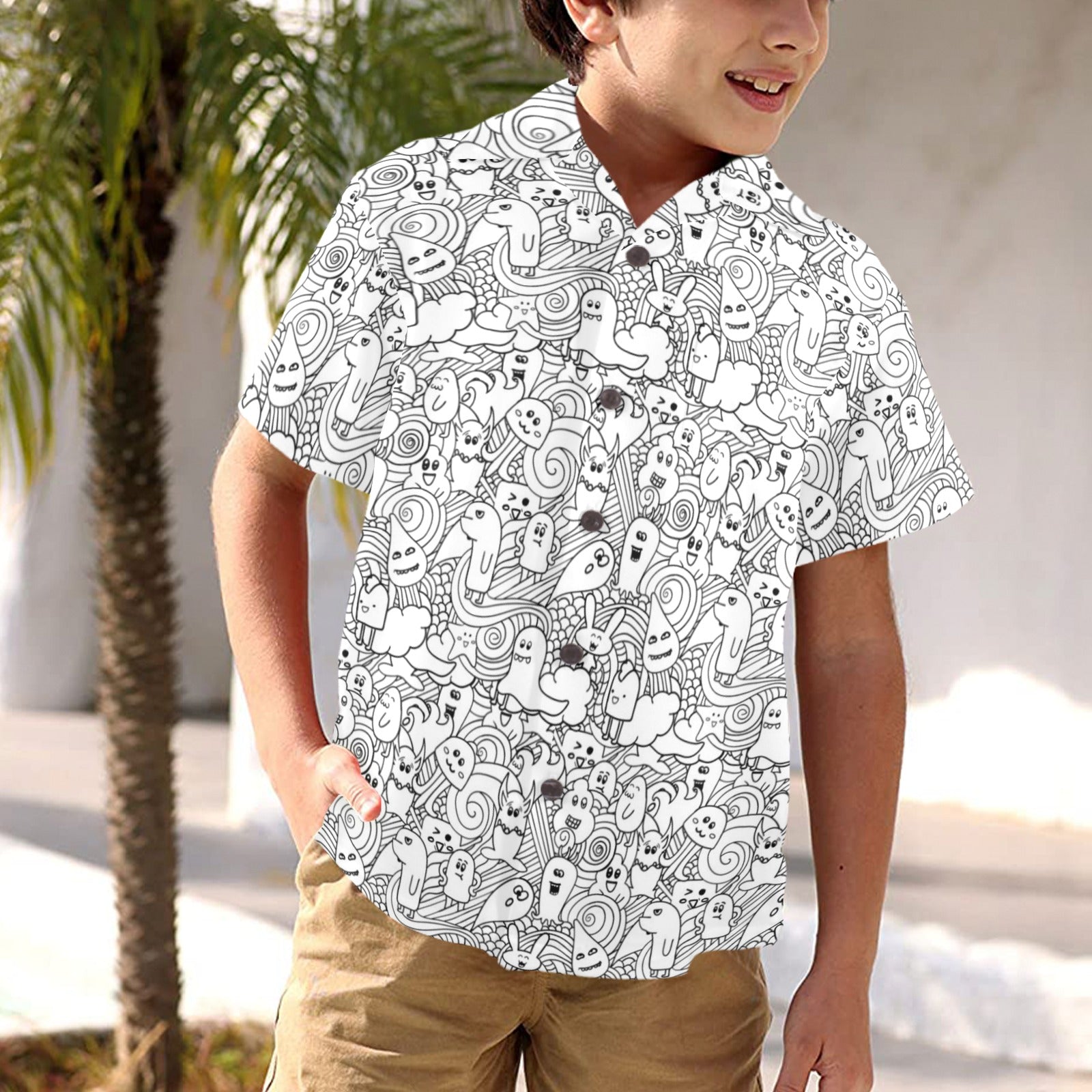 Black And White Creatures - Junior Kids Hawaiian Shirt